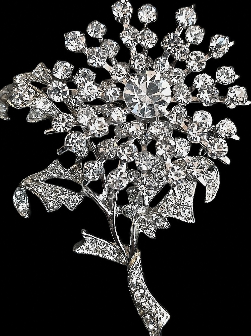Unsigned Prong-Set Rhinestone Dandelion Brooch